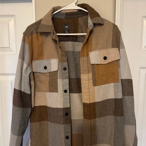 H&M Men's Checkered Shirt Jacket - Brown and Gray